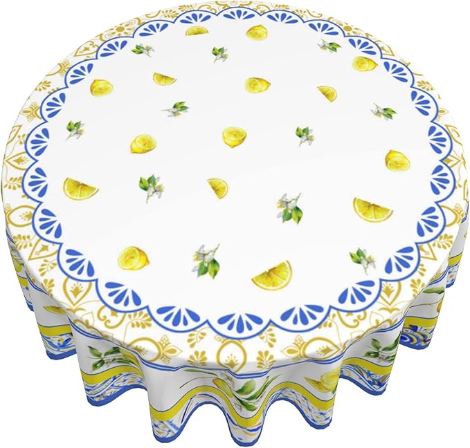 Giwawa Decorative Lemon Round Tablecloth Waterproof Table Cloth Wrinkle Free Tablecloths for Parties Wedding & Holiday Kitchen Dinner(60 Inch Round)