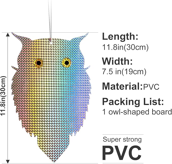 OFFO Owl Decoy to Scare Birds Away Bird Device (No Bell) for Woodpecker Pigeon Plastic Hanging Outdoors Reflective Keep Birds Away Home and Garden 1 PCS