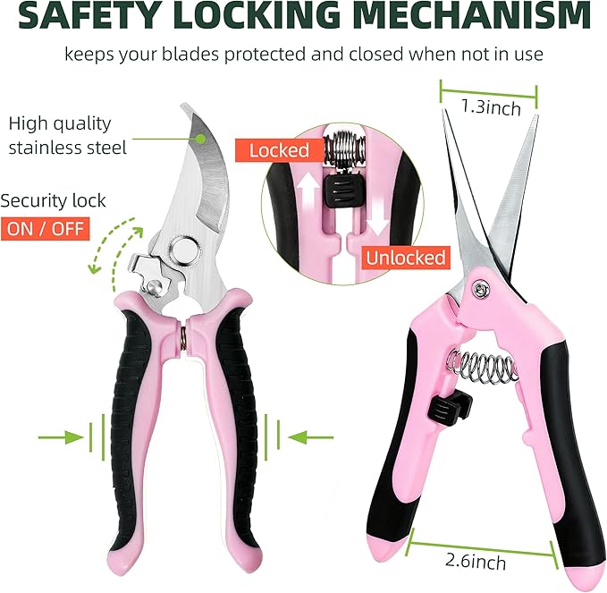 3 Pack Garden Pruning Shears, Stainless Steel Shears, Gardening Shears, Scissors, Garden Clippers, Pruning Snips, Pruning Shears for Gardening Tools (Pink)