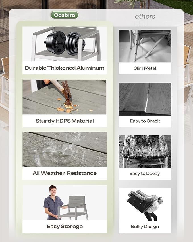 Outdoor Dining Set for 4, Patio Table and Chairs Set with Umbrella Hole, 5 Pieces HDPS Outdoor Furniture Sets for Patio, Garden, Backyard （Silver & Gray）