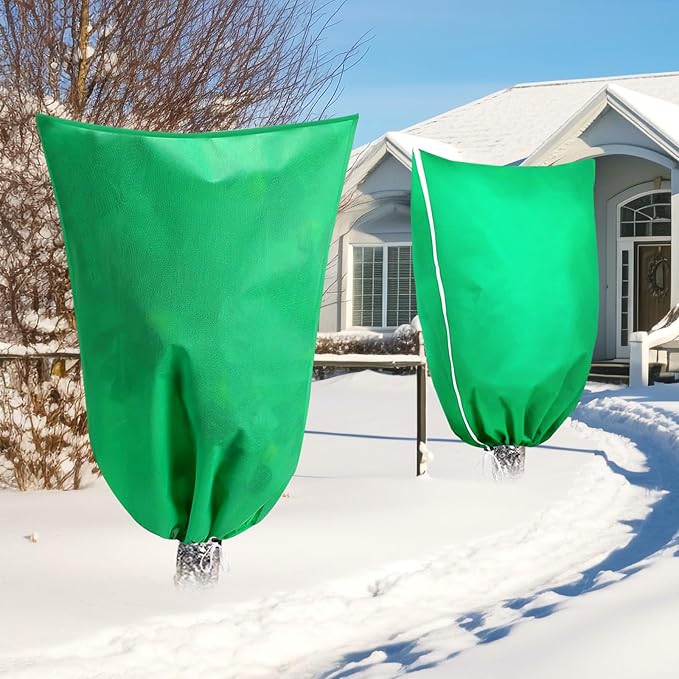 2 Pack Winter Plant Covers Freeze Protection, 31.4" X 47.2" Frost Cloths for Outdoor Plants with Zipper Drawstring, Tree Covers for Winter Cold Weather Covers Bags Shrubs Trees Jacket