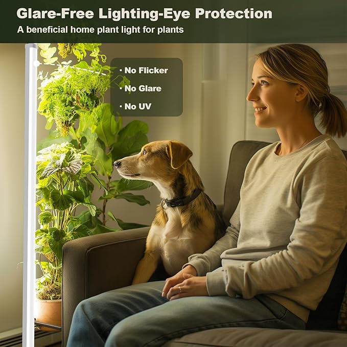 GLOWRIUM Grow Lights for Indoor Plants, 36W Vertical Plant Grow Lights with Auto-Timer, Full Spectrum LED Standing Plant Grow Light, 3 Light Modes, 6-Level Dimmable (60 in(Silver))