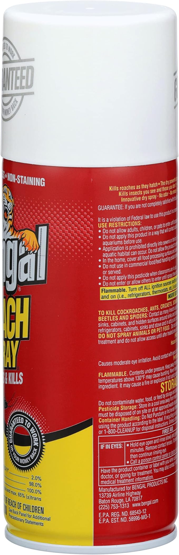 Bengal Roach Spray, Odorless Stain-Free Dry Spray, 2-Count, 9 Oz. Aerosol Cans