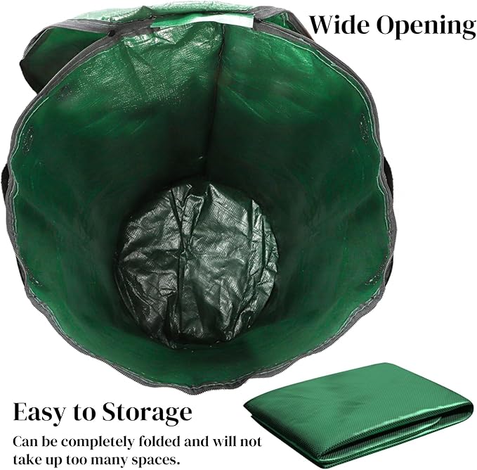 4 Pack 34 Gallons Reusable Yard Waste Bags, Leaf Lawn Collector Containers with Lid and Handles, Heavy Duty Collapsible Compost Bins with Bottom Window for Outdoor Debris Wet Leaves Grass