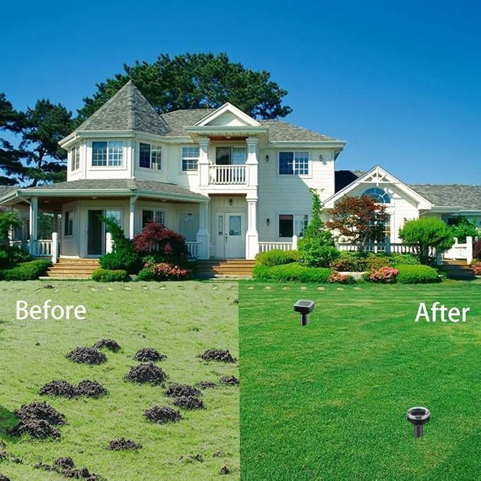 Solar-Powered Mole Repellent 10P Outdoor, Gopher Repellent for Lawn Garden Yard, Mole and Vole Repeller Waterproof, Effectively Repels Gophers Snake Black