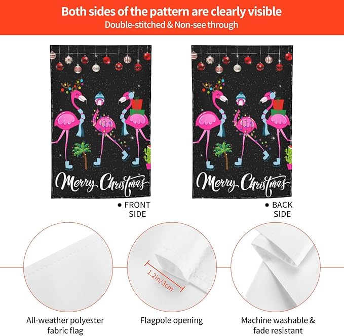 Merry Christmas Flamingo Hawaii Tropical Garden Flag Welcome Party Outdoor Outside Decorations Picks Home House Garden Yard Decor 12x18 Inch