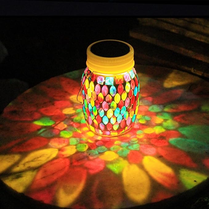 Mosaic Lanterns Outdoor Garden Decor Waterproof Lights,Solar Mosaic Christmas Gifts for Women Mom Grandma Halloween and Garden,Patio,Pathway & Yard Décor (Red)