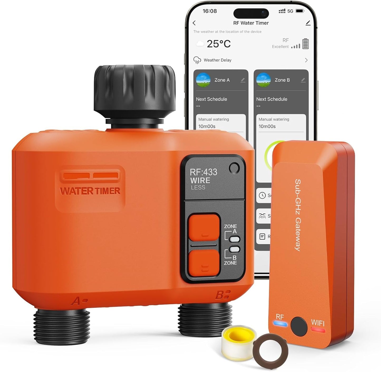 WiFi Water Timer for Garden Hose with 984 ft Range,Smart 2- Zone Sprinkler Timer, APP & Remote Control, Voice Control,Rain Delay, Manual Mode Sprinkler System, Lawn Sprinklers for Yard Large Area