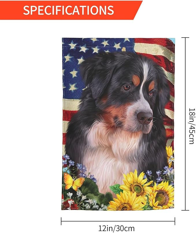 Bernese American Flag Patriotic Dog Garden Flag Welcome Party Outdoor Outside Decorations Picks Home House Garden Yard Decor 12x18 Inch