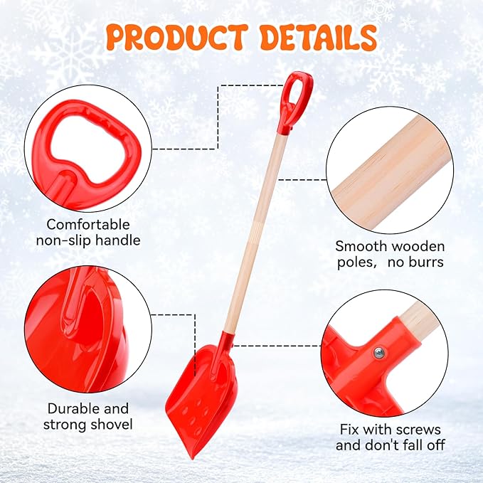 4 Pcs Kids Snow Shovel 30" Detachable Kids Digging Snow Shovel with Plastic Scoop & Wood Handle Portable Kids Shovels for Outdoor Yard Garden Activities Driveways Snow Removal Road Beach