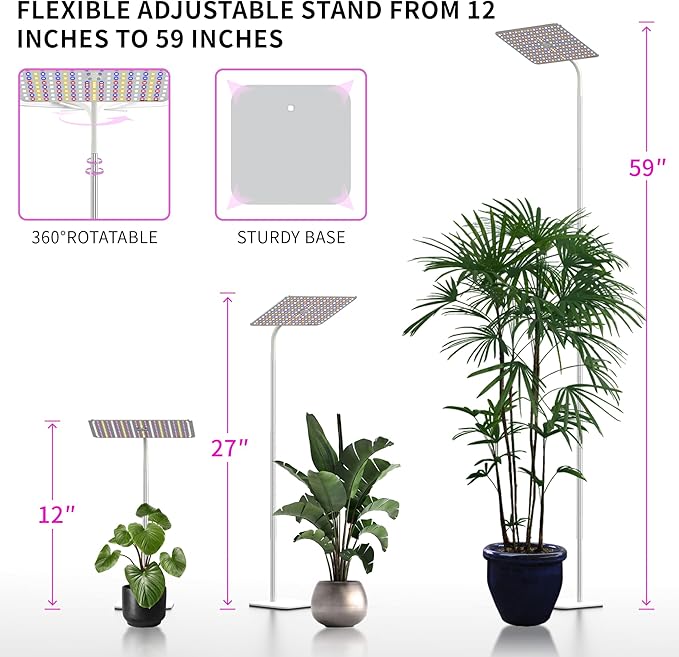 BESTVA 18W Grow Lights for Indoor Plants with Stand, Full Spectrum LED Plant Light for Indoor Plants,12-59 Inches Height Adjustable Growing Lamp with Auto On/Off Timer 4H/8H/12H, 4 Dimmable Brightnes