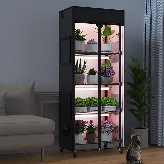 Indoor Greenhouse with Grow Light, 5 Tier 23.2" L×13.3" W×61.3" H Indoor Green House, with 96W Full Spectrum Growing Lamps，Metal Indoor Greenhouse for Seed Starting