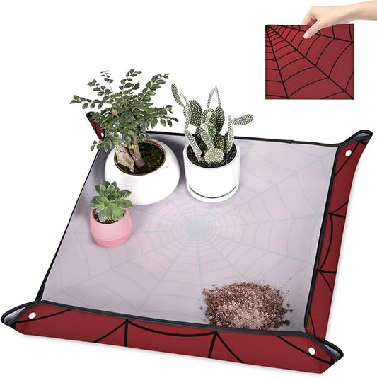 Spiders Web Red Foldable Garden Hand Transplanting Succulent Tools,Waterproof Thickened Repotting Mat Plant Tag, Miniature Planting Indoor Fairy Care,Potting,Cactus,Houseplant Bonsai Tool Kit Gift