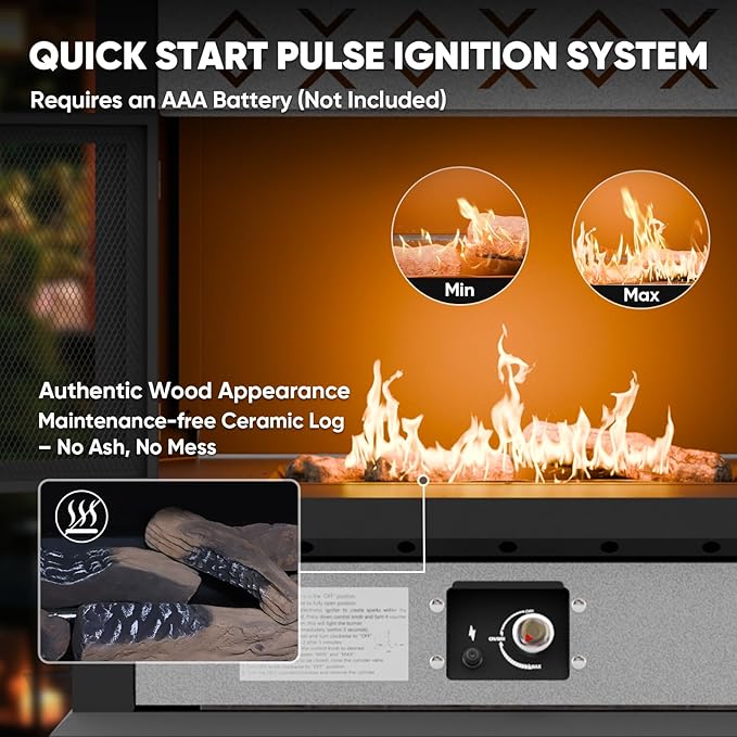 35'' Outdoor Propane Fireplace with Tank Storage & Mesh Door, CSA Certified 50,000 BTU Patio Firepit with Dust Cover for Garden, Backyard and Balcony, Black/Gray