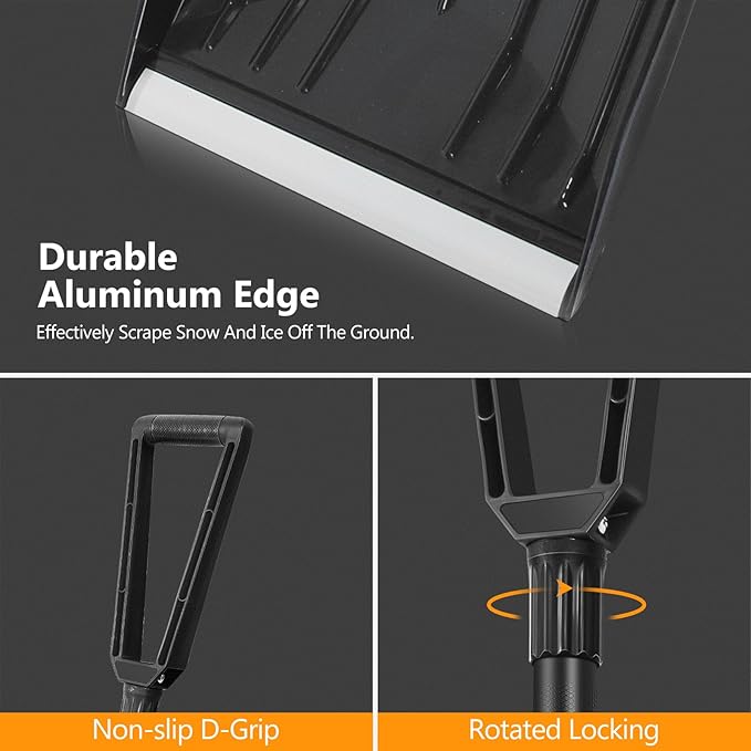 SHANTRA Folding Snow Shovel with Aluminum Edge, D-Grip Portable Shovel for Snow Removal, Lightweight Emergency Snow Shovel, Multifunctional Collapsible Shovel, Shovel For Car Driveway, Garden, Camping