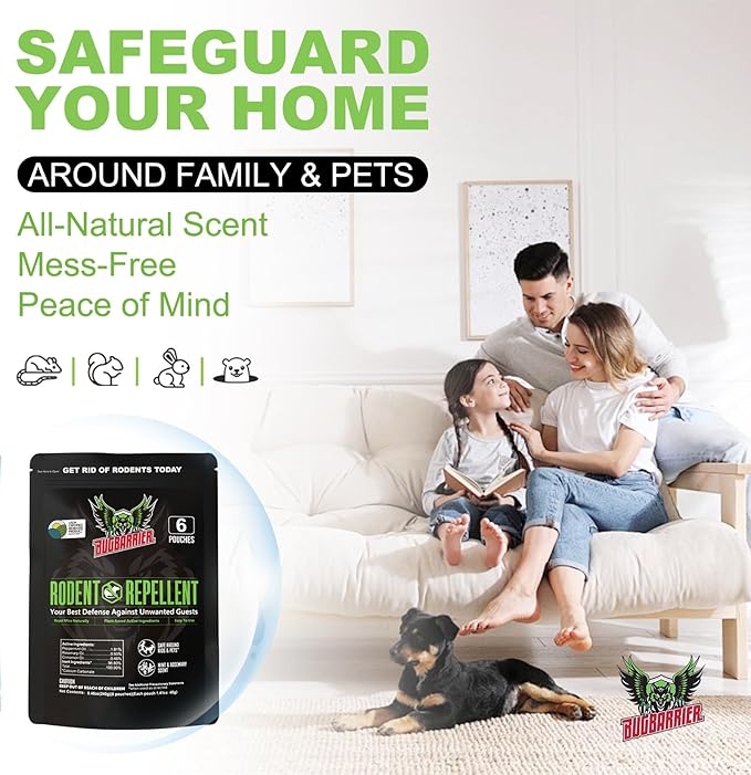 BugBarrier's Extra-Strength Mouse Repellent Deterrent Pouches, USDA 99% Biobased, Peppermint & Rosemary Oils Repel Mice Nesting in Car, RV, Boat, Garage, Shed, Cabin Made in The USA (Pack of 12)