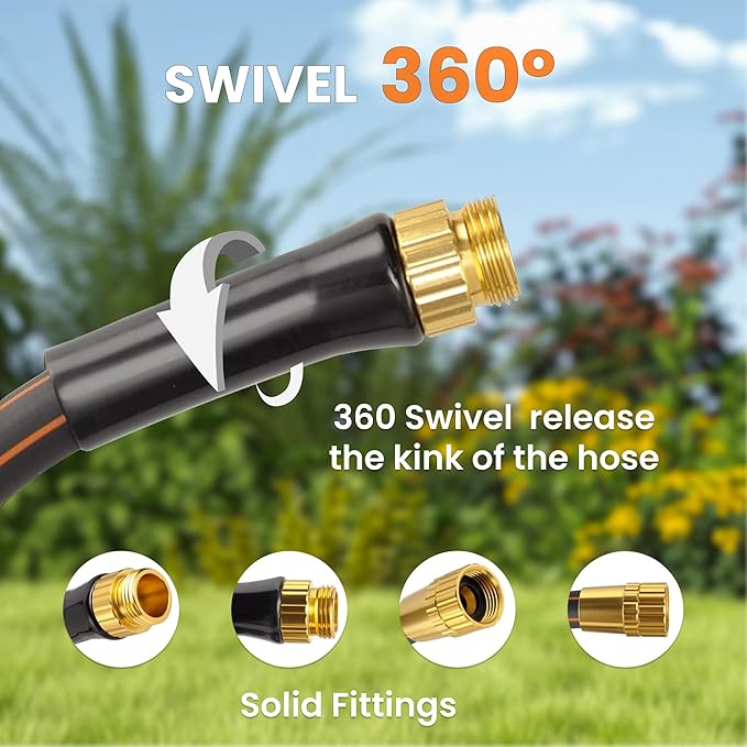 Giraffe Tools Garden Hose 50ft x 5/8", Water Hose Heavy Duty, Flexible, Lightweight Hybrid Hose with Swivel Handle, Male to Female Fittings