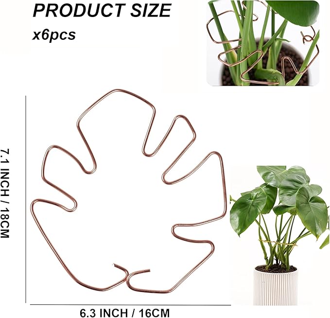 6PCS Monstera Plant Stem Support, Monstera Stabilizer Grapple Holder Unique Design for Turtle Shell Bamboo Clamp Set, Ideal Plant Support Stakes for Thriving Growth Indoor Climbing Plant (Copper)