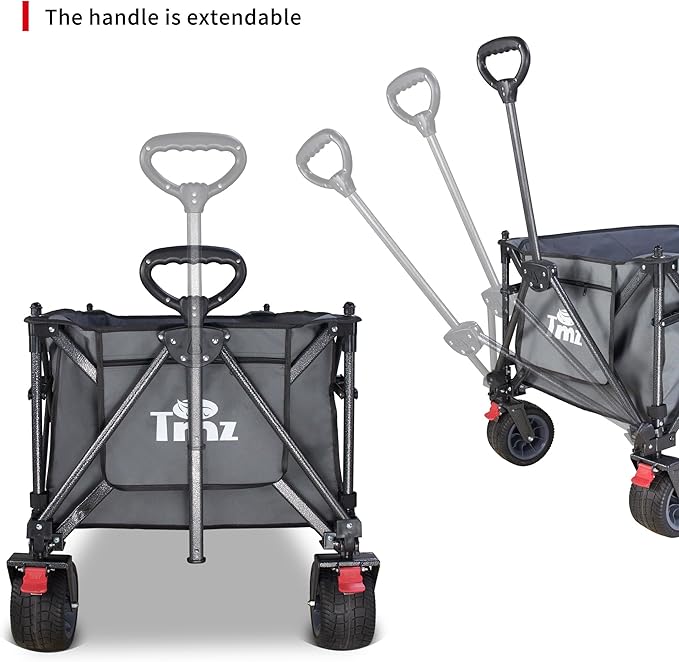 TMZ Collapsible Wagon 445L Extra Large Outdoor Utility Cart, Heavy Duty Carts Foldable with All-Terrain Big Wheels, Canopy and Brakes, Utility Beach Wagon for Outdoor Garden (Gray)