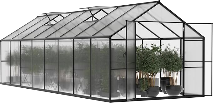 BlueWish 8x16 FT Greenhouses for Outdoors, Greenhouse with Adjustable Vents, Rivet Structure, Aluminum Greenhouse Kit with 4MM Polycarbonate Panel, Walk-in Green House for Garden, Gray