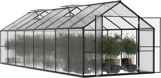 BlueWish 8x16 FT Greenhouses for Outdoors, Greenhouse with Adjustable Vents, Rivet Structure, Aluminum Greenhouse Kit with 4MM Polycarbonate Panel, Walk-in Green House for Garden, Gray