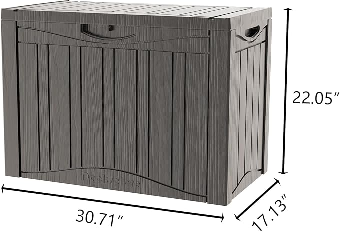 50GAL Brown Deck Box with Special Pattern and Lock Hole - Waterproof, SGS - Approved UV Resistance, Stylish Storage for Outdoor Cushions and Decor, Effortless Assembly Process