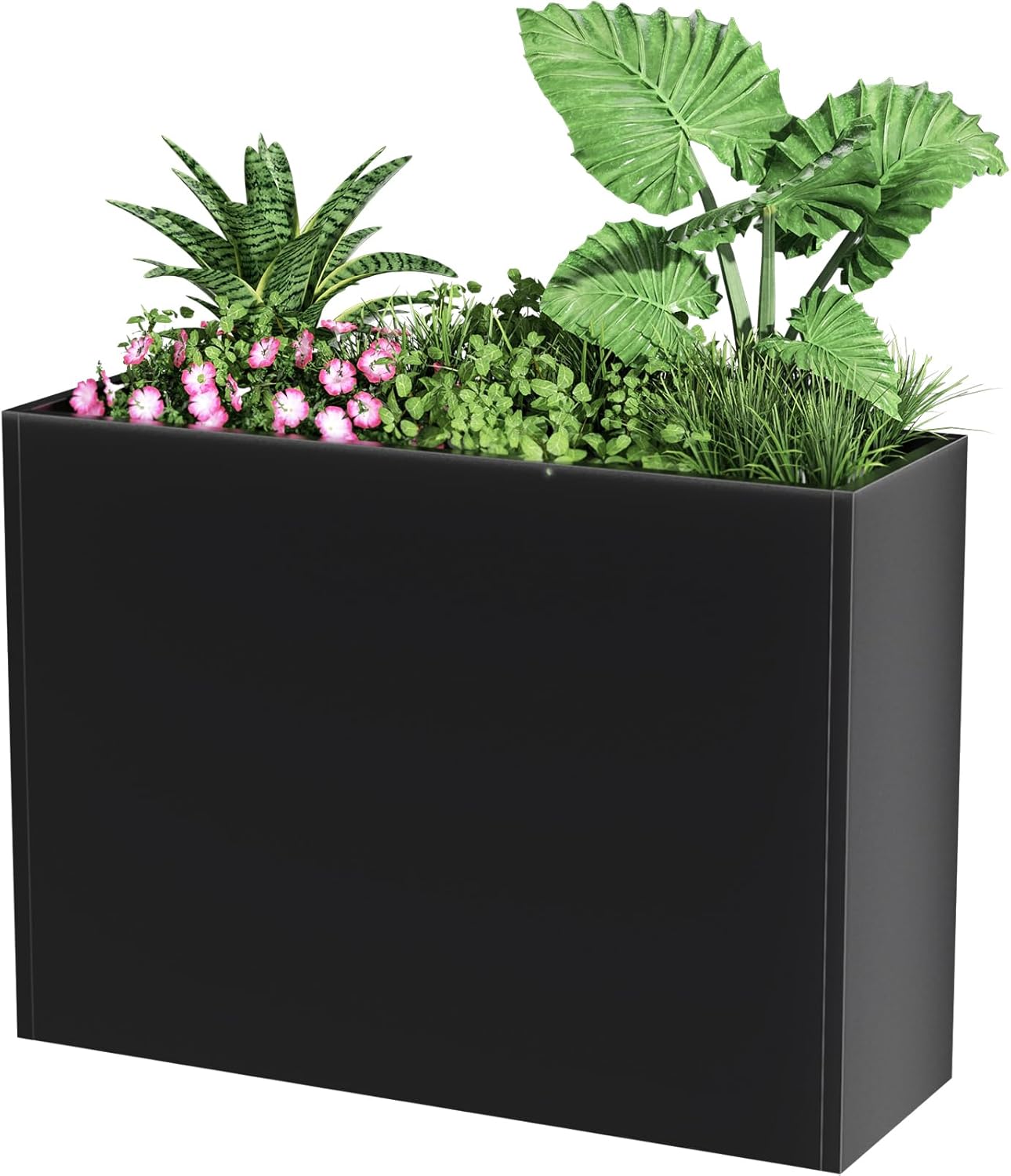 Tall Metal Planter Box for Outdoor Plants 30" L x 12" W x 24" H, Heavy Duty Steel Large Planter Box with Removable Insert Shelf, Modern Décor for Tall Plants, Trees, Flowers (Black)