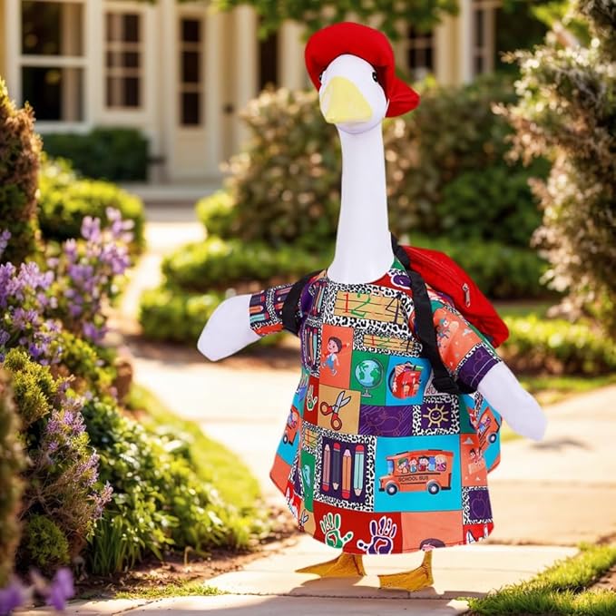 AZYM Back to School Porch Goose Outfits,3 Pcs/Set Yard Goose Statue Clothes for 23" Statue Patio Lawn Garden Decoration（Black）