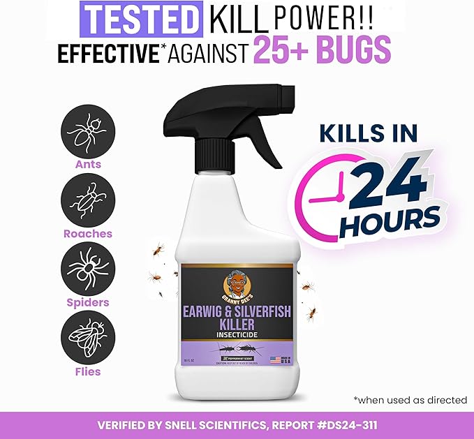 Granny Dee’s Silverfish Killer Indoor & Outdoor (Made in USA) - Kills Pests in 24 Hrs - Plant-Based Bug Killer with Peppermint Oil - Safe for Pets & Kids - Targets Earwigs, Ants, Insect, Fly & Spider