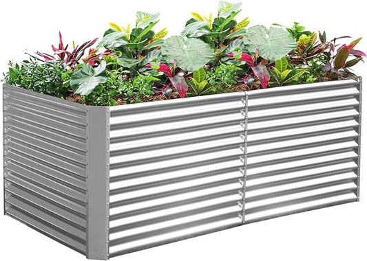 Land Guard 6x3x3ft Rectangular Galvanized Raised Garden Beds, Large-Capacity Metal Planter Box Outdoor, Durable Deep Raised Garden Bed 3ft Tall, Raised Beds for Gardening Vegetables, Classic Silver