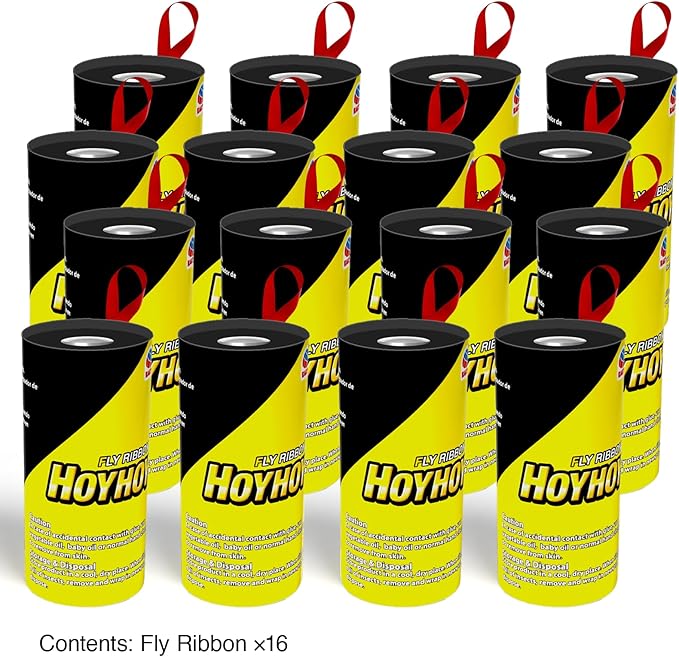 HOY HOY Fly Ribbon 16 Traps (4 Packs) - Multi-Insect Catcher for Home & Garden, Super Sticky, Long Lasting