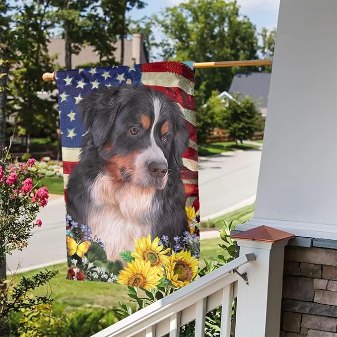 Bernese American Flag Patriotic Dog Garden Flag Welcome Party Outdoor Outside Decorations Picks Home House Garden Yard Decor 12x18 Inch