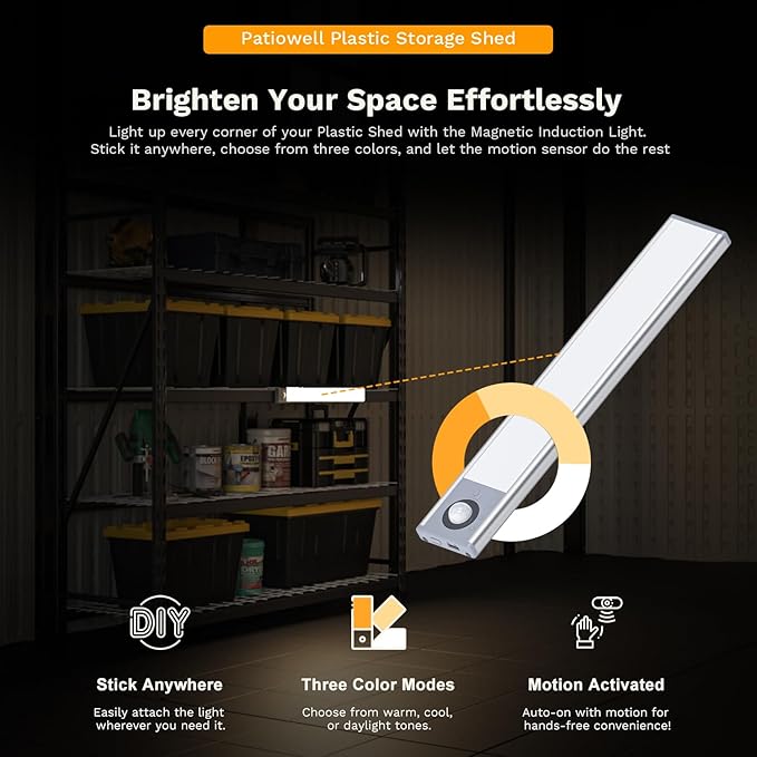 Patiowell 8 x 6 FT Resin Outdoor Storage Shed with Floor, Large Shed with Light and Lockable Door for Garden, Backyard, Tool Storage Use, Easy to Install in Beige (Kick-it Shed)