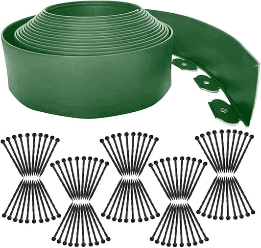 Landscape Edging 66FT,Garden Edging Borders [Extra Tall 4IN High] with 100 pcs Plastic Stakes, Lawn Edging Flexible DIY Fence for Landscaping,Flower Bed,Grass,Gravel,Tree Surrounding-Green