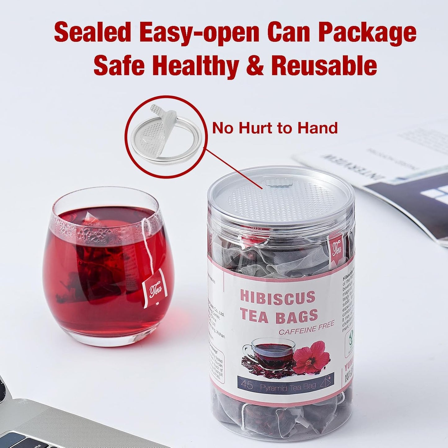 45 Hibiscus Tea Bags - Dried Hibiscus Flower Tea - Natural Edible Herbal Roselle Rosehip Tea (Flor de Jamaica) - Caffeine-Free, Gluten-Free, Non-GMO