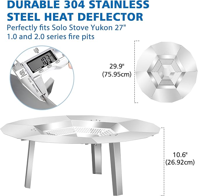 KEESHA Heat Deflector for Solo Stove Yukon 27" Heat Plate for Fire Pits Heat Deflector for Solo Stove Yukon Accessory with 3 Detachable Legs, 304 Stainless Steel