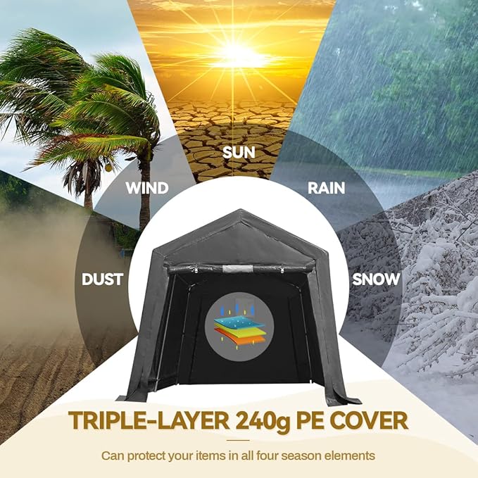 ADVANCE OUTDOOR 10X10 ft Heavy Duty Outdoor Patio Portable Canopy Storage Shelter Shed Carport with 2 Rolled up Zipper Doors & Vents for Snowmobile Garden Tools, Gray