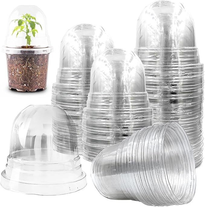 Humidity Domes for 4 Inch Pots, 100 Pack Transparent Plant Dome Covers with Ventilation, Clear Nursery Pot Domes for Seed Starting, Seedling Germination, and Gardening