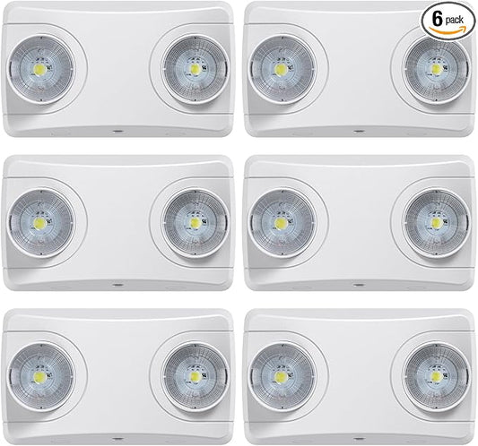 Emergency Light with Battery Backup, Commercial Hardwired Exit Lighting Fixtures, Two Adjustable Head Bug Eye LED Emergency Lighting, AC 120-277V, UL Certified (6Pack)