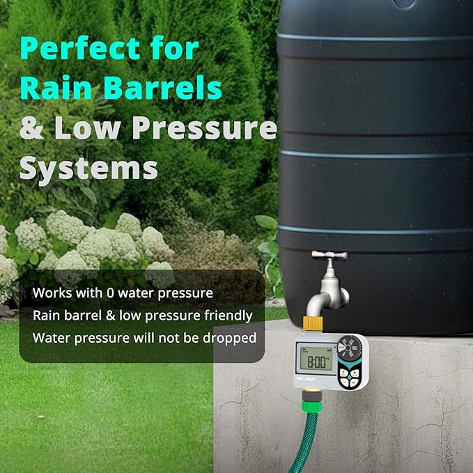 [2 Pack] QUOBAS Low Pressure Water Timer for Garden Hose, Automatic Sprinkler Timer with Brass Inlet & Outlet, Rain Delay/Manual Watering/Automatic Watering System for Yard, Lawn, and Rain Barrel
