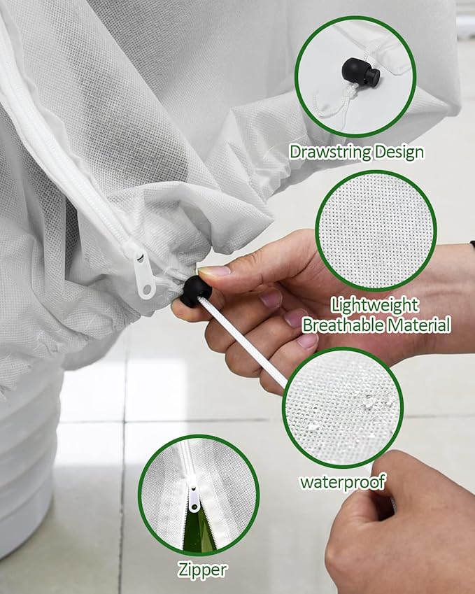 EAONE 4 Pack Plant Covers Freeze Protection, 47x71'' Winter Frosts Cloth for Outdoor Plants, Reusable Frost Blankets Drawstring Bags for Cold Freeze Sun Protection Bird Insect Prevention, White