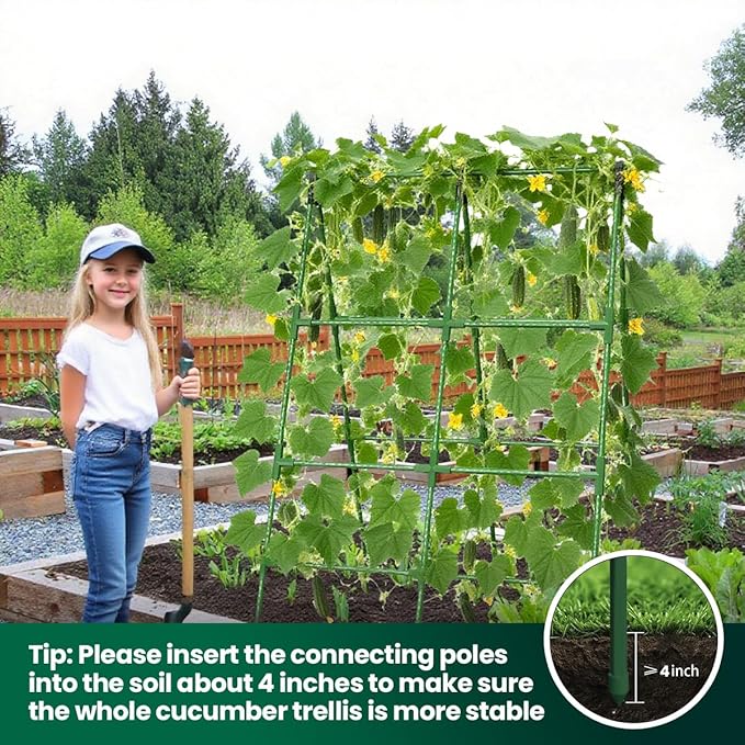 Cucumber Trellis for Raised Bed A Frame Garden Trellis for Climbing Plants Outdoor Bean Snap Peas Pumpkin Stand Support Tomato Cages Clip Bed Plasticized Metal Non-Rusting 32 inchs Wide