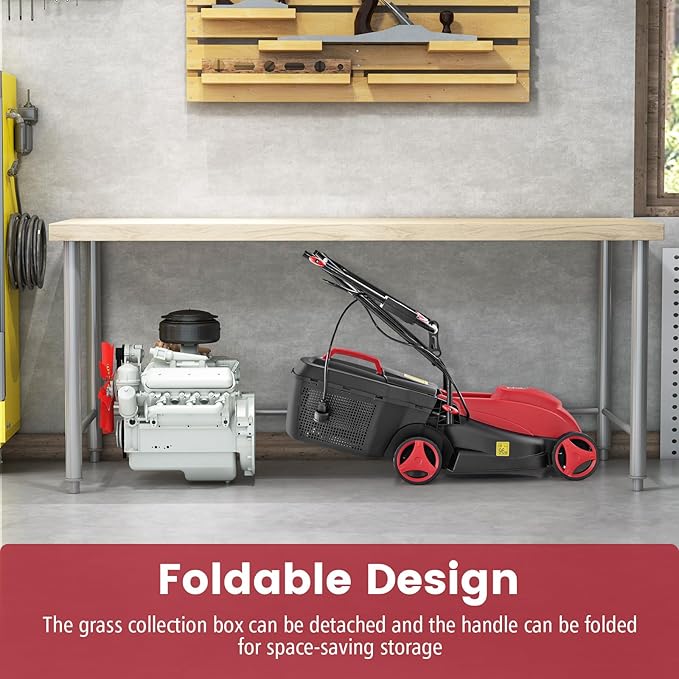 S AFSTAR Electric Lawn Mower, 10-AMP 13-Inch Corded Walk-Behind Lawnmower with Collection Box, 3 Adjustable Height Position, Self Locking Function, Push Lawn Mower for Backyard