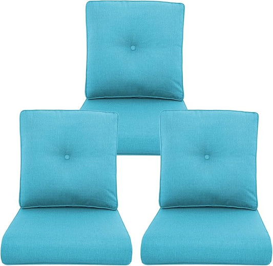 Outdoor Chair Cushions 3 Packs - Outside High Back Thick Water-Resistant Cushion 22x24 with Zipper Cover for Patio Glider Rocking Chairs Loveseat Couch – Teal/Buckle