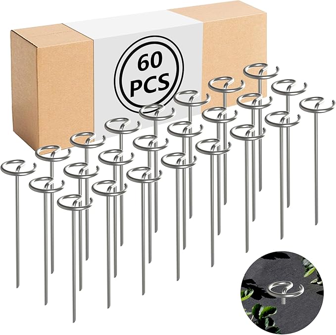 60 Pcs Landscape Staples - Landscape Fabric Pins - 6 Inch Galvanized Steel Garden Stakes, G-Shape Circle Top Ground Anchor Pins, for Weed Barrier, Landscape Fabric, and Garden Projects