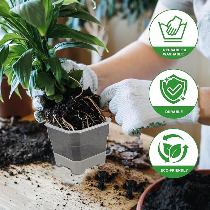 Aobiono 10 Packs 4 Inch Clear Nursery Pots with Reinforced Silicone Base for Easy Transplant, Reusable Seed Starter Seedling Small Plant Flower Planter Pots with Drainage Holes (Gray, 10 Packs)