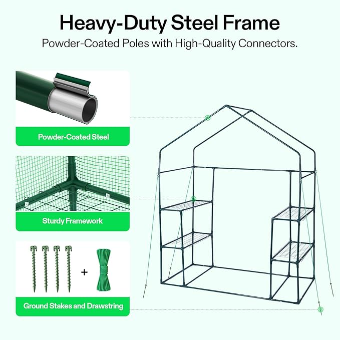 VIVOSUN 57 x 29 x 77-Inch Mini Walk-in Greenhouse with Windows, Shelves and Anchors, Plant Garden Hot House