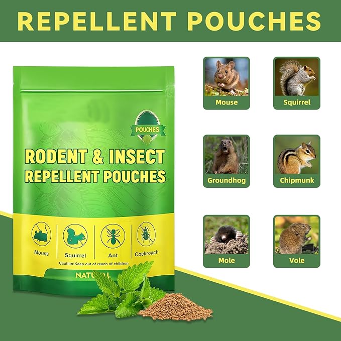 Extra-Strength Mouse and Rat Repellent Pouches, Strong Peppermint Oil Repellent for Mice Indoor/Outdoor, Natural Mouse Deterrent for House, Garden, Car, RV, Basement, Garage, Patio (10 Pack)