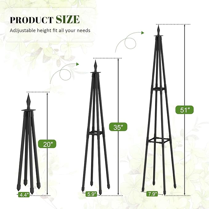 4 Ft obelisk trellis for Climbing Plants outdoor,4 Ft garden trellis with Extra Thickened Plastic-Coated metal pipes, Garden Indoor Potted Plant Support, Climbing Support for Potted Plants