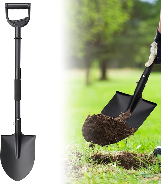 31-Inch Metal Garden Digging Shovel, Black, Ergonomic D-Grip Handle, Ideal for Gardening, Camping, Beach, Snow Removal
